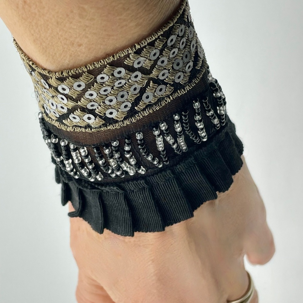Stylized lace bracelet, black, unique, victorian or gothic style.